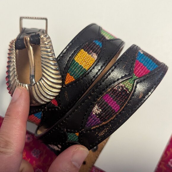 Vintage Silver Creek Leegin Belt Embroidered Leather Western Boho Rainbow - Picture 4 of 8